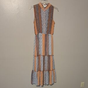Molly Bracken Sleeveless Maxi Dress Orange Blue‎ Womens Size Small